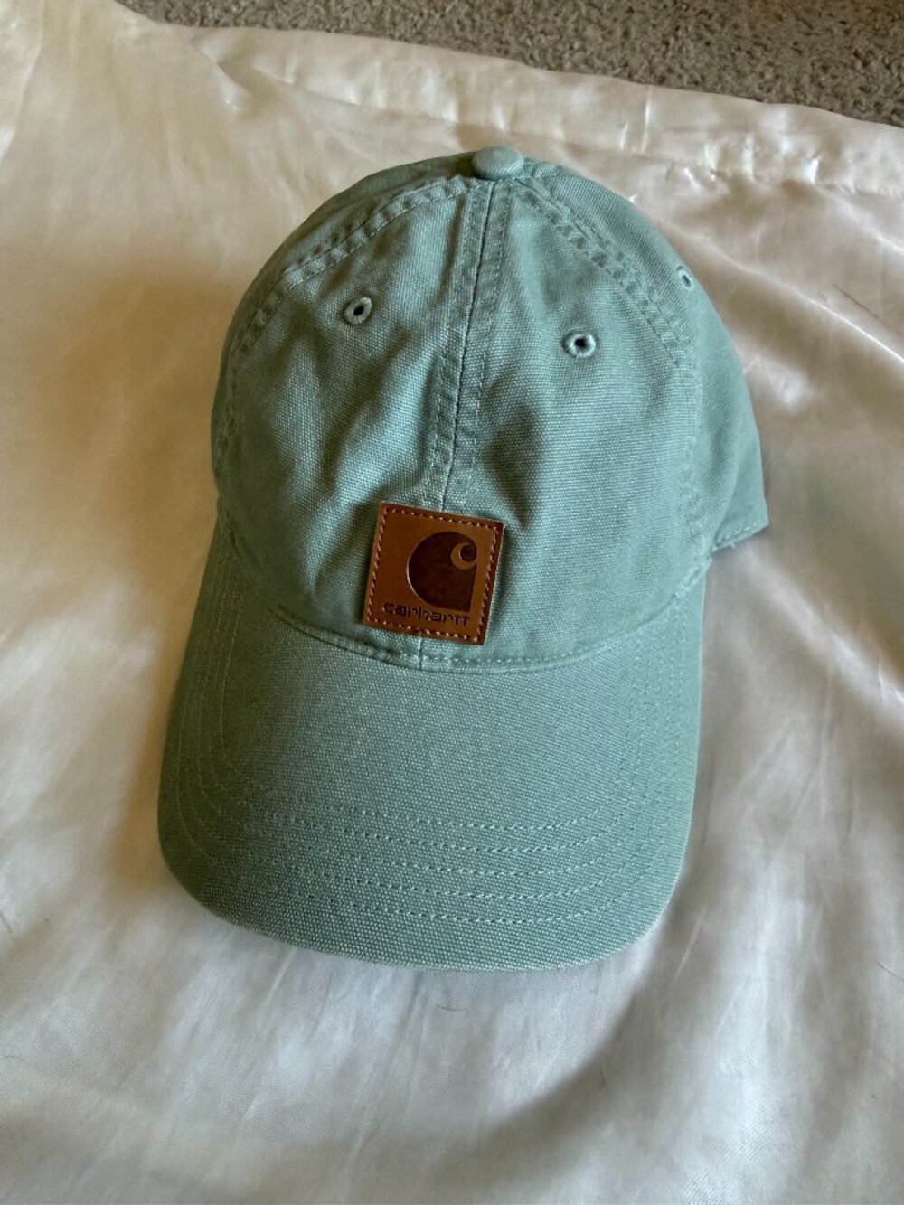 Carhartt Hat Light Blue Canvas Strapback Cap Leather Patch Logo